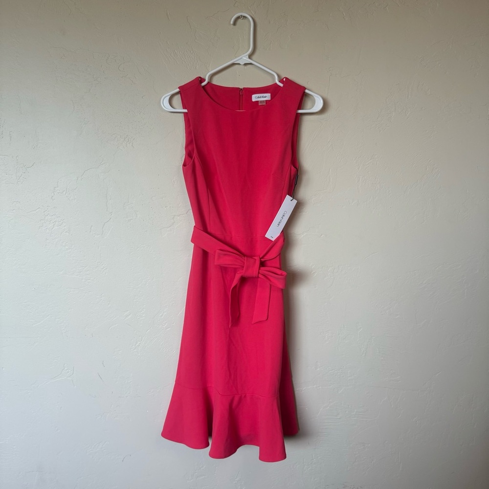 Calvin Klein Pink Belted Scoop Neck Midi Dress